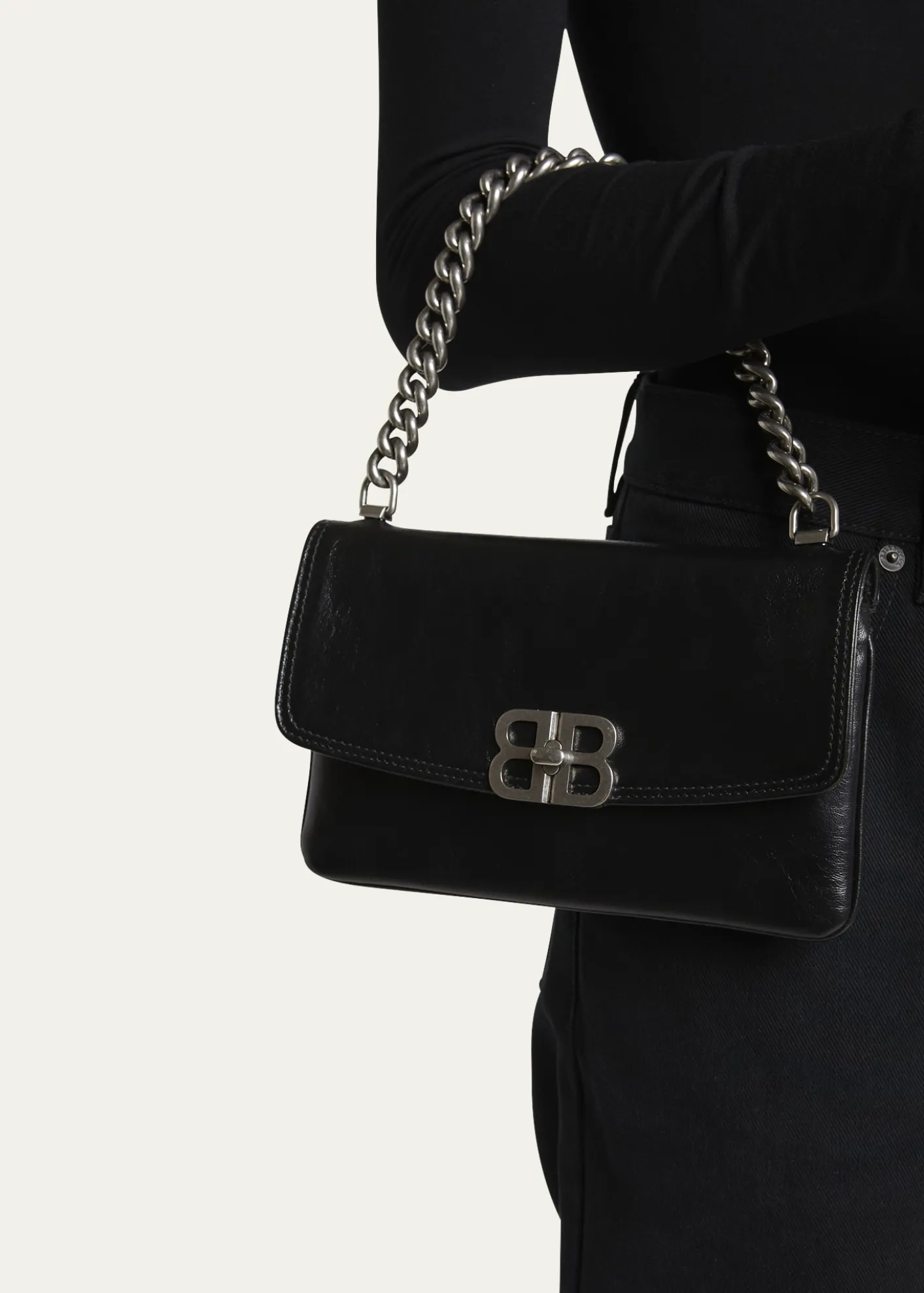 BalenciagaBB Soft Leather Phone Wallet on Chain