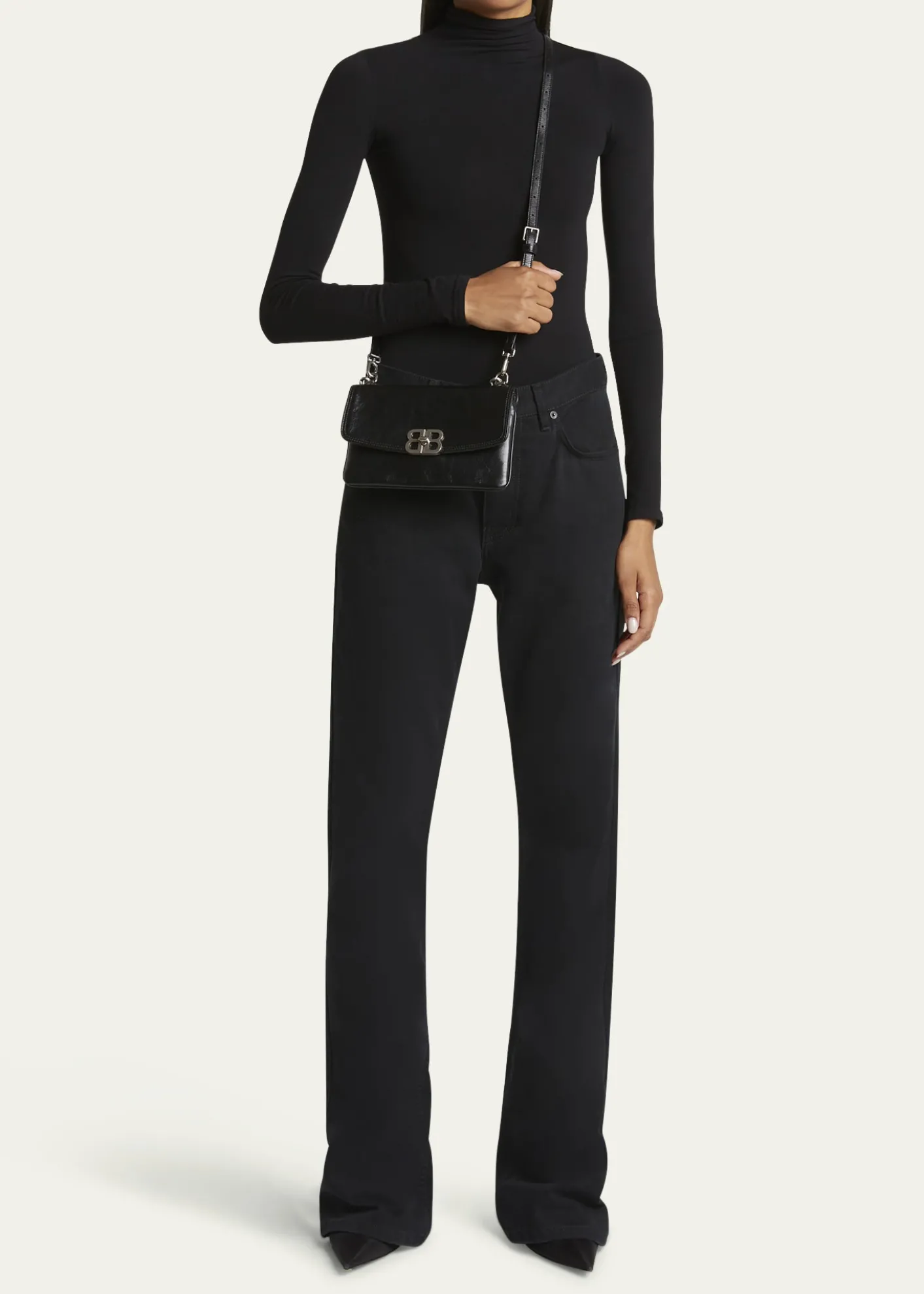 BalenciagaBB Soft Leather Phone Wallet on Chain