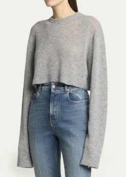 BalenciagaCashmere Open-Knit Crop Sweater