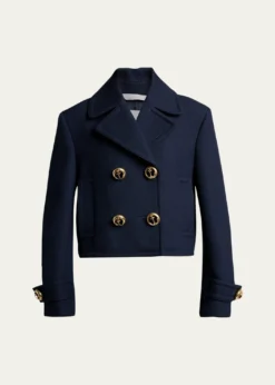 BalenciagaDouble-Breasted Textured Wool Short Peacoat