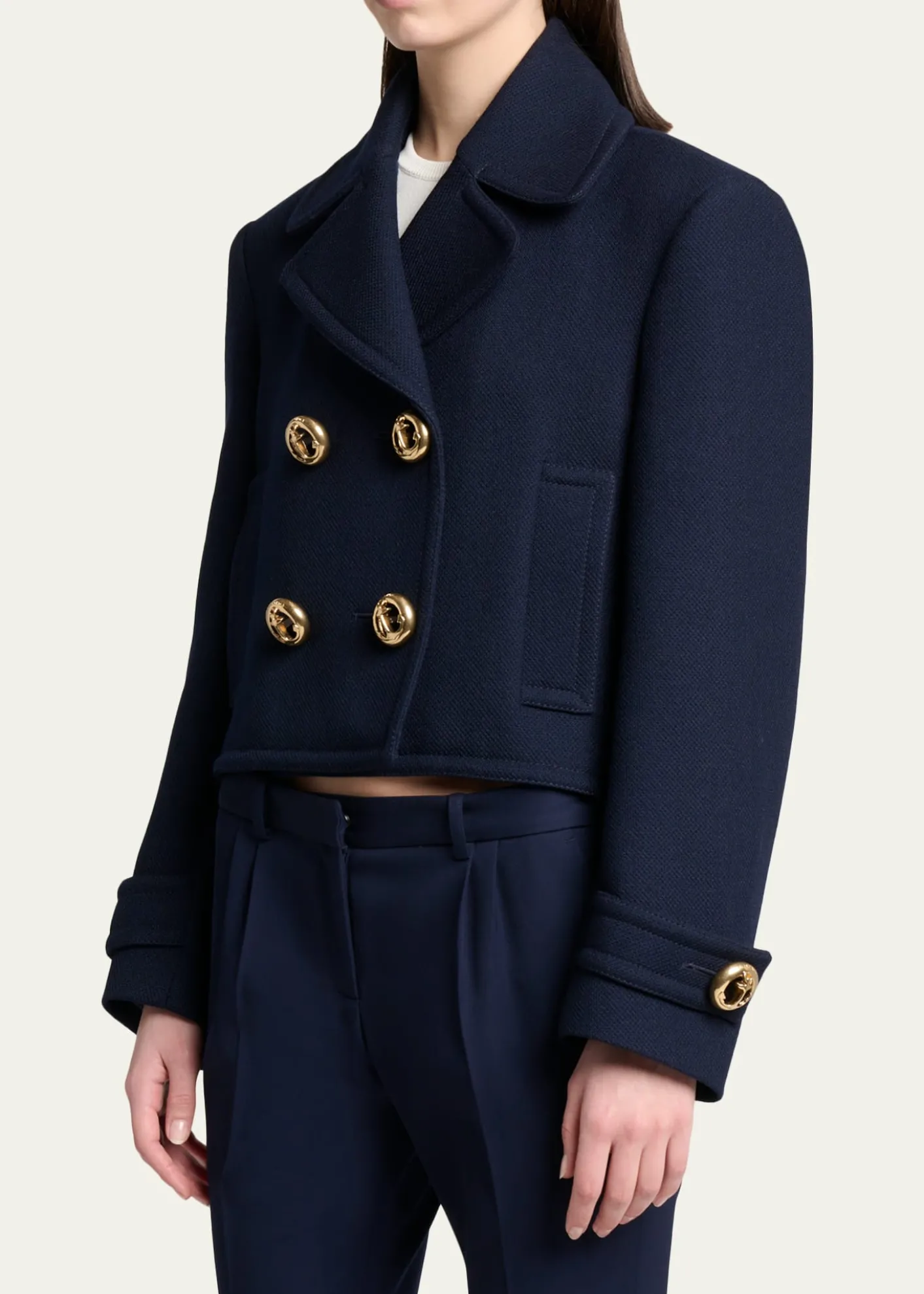 BalenciagaDouble-Breasted Textured Wool Short Peacoat