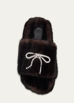 BalenciagaEmbellished Bow Faux Fur Slide Sandals