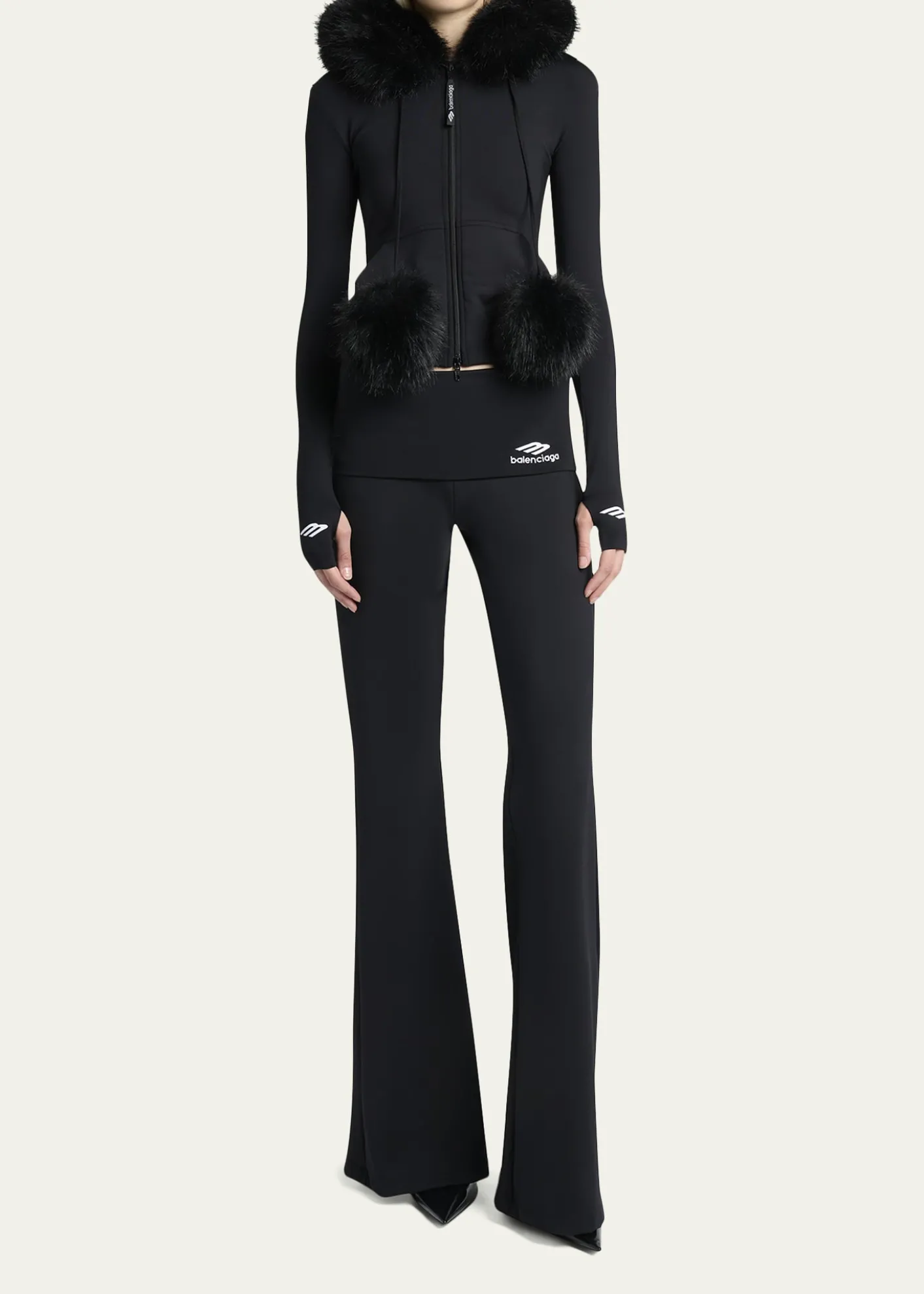 BalenciagaFluffy Zip-Up Hoodie with Faux Fur