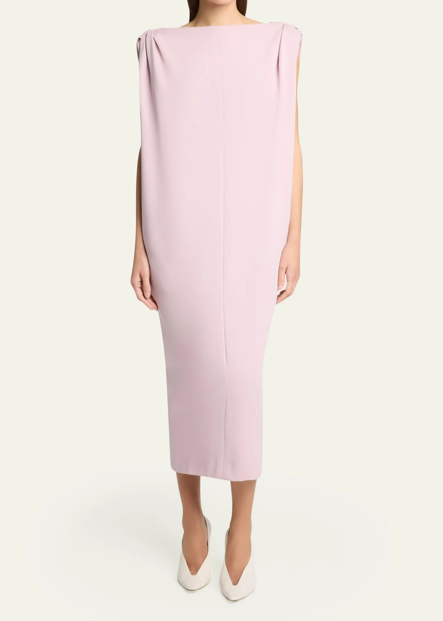 BalenciagaGathered-Shoulder High-Neck Midi Sack Dress