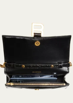 BalenciagaHourglass Shiny Mock-Croc Chain Wallet