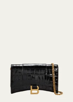 BalenciagaHourglass Shiny Mock-Croc Chain Wallet