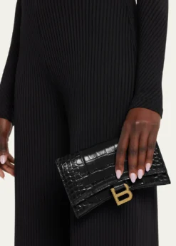 BalenciagaHourglass Shiny Mock-Croc Chain Wallet