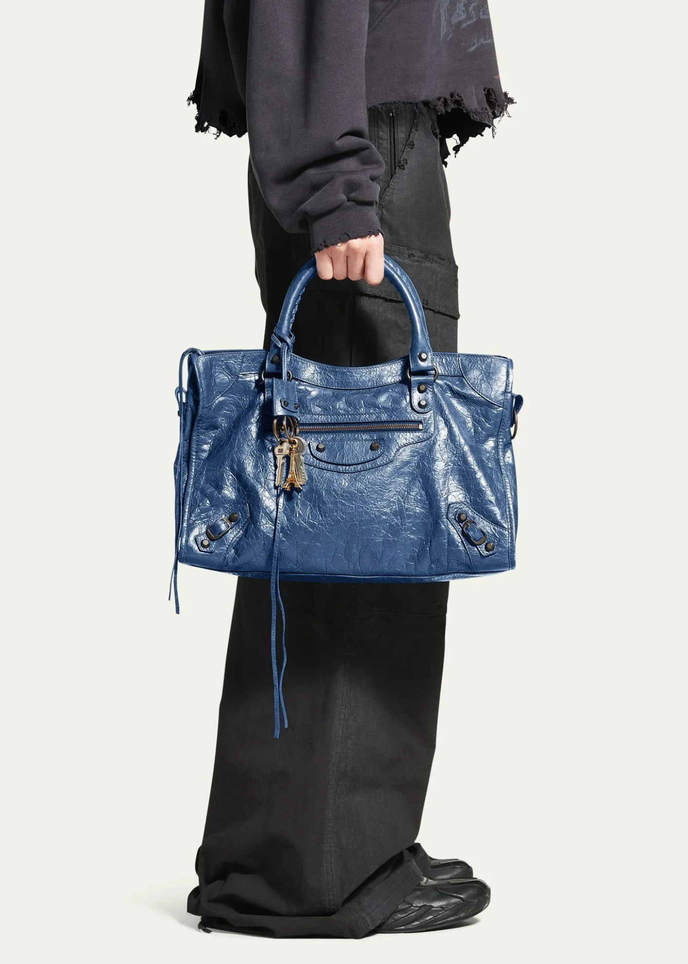 BalenciagaLe City Medium Crinkled Leather Top-Handle Bag