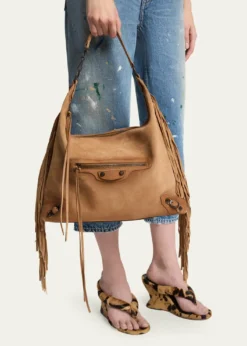 BalenciagaLe City Medium Fringed Suede Hobo Bag