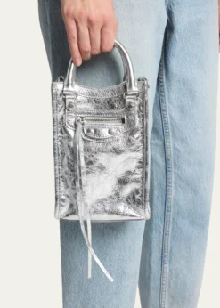 BalenciagaLe City Metallic Leather Tote Phone Holder