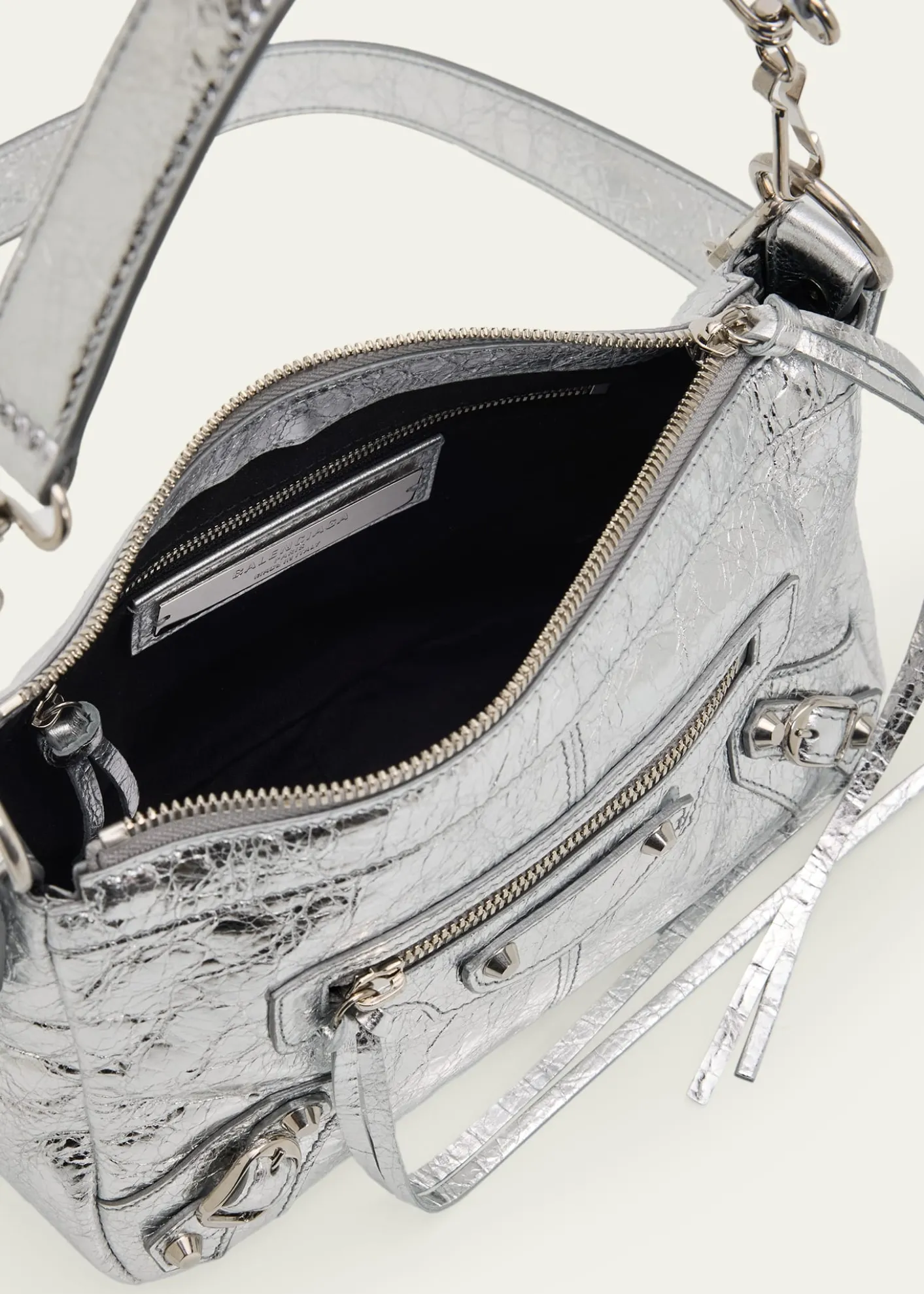 BalenciagaLe City Mini Metallic Leather Moto Shoulder Bag