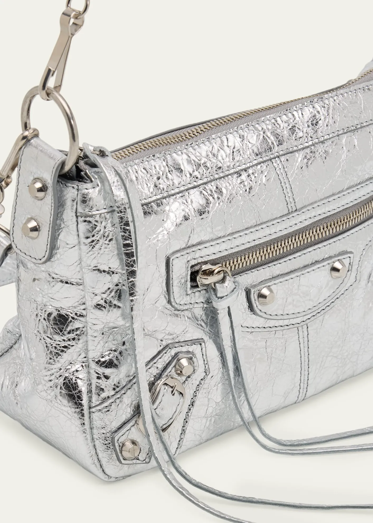 BalenciagaLe City Mini Metallic Leather Moto Shoulder Bag