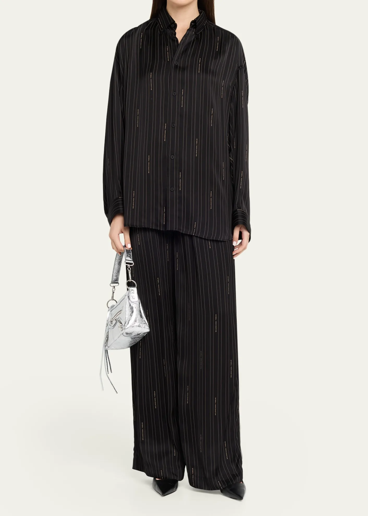 BalenciagaLe City Mini Metallic Leather Moto Shoulder Bag