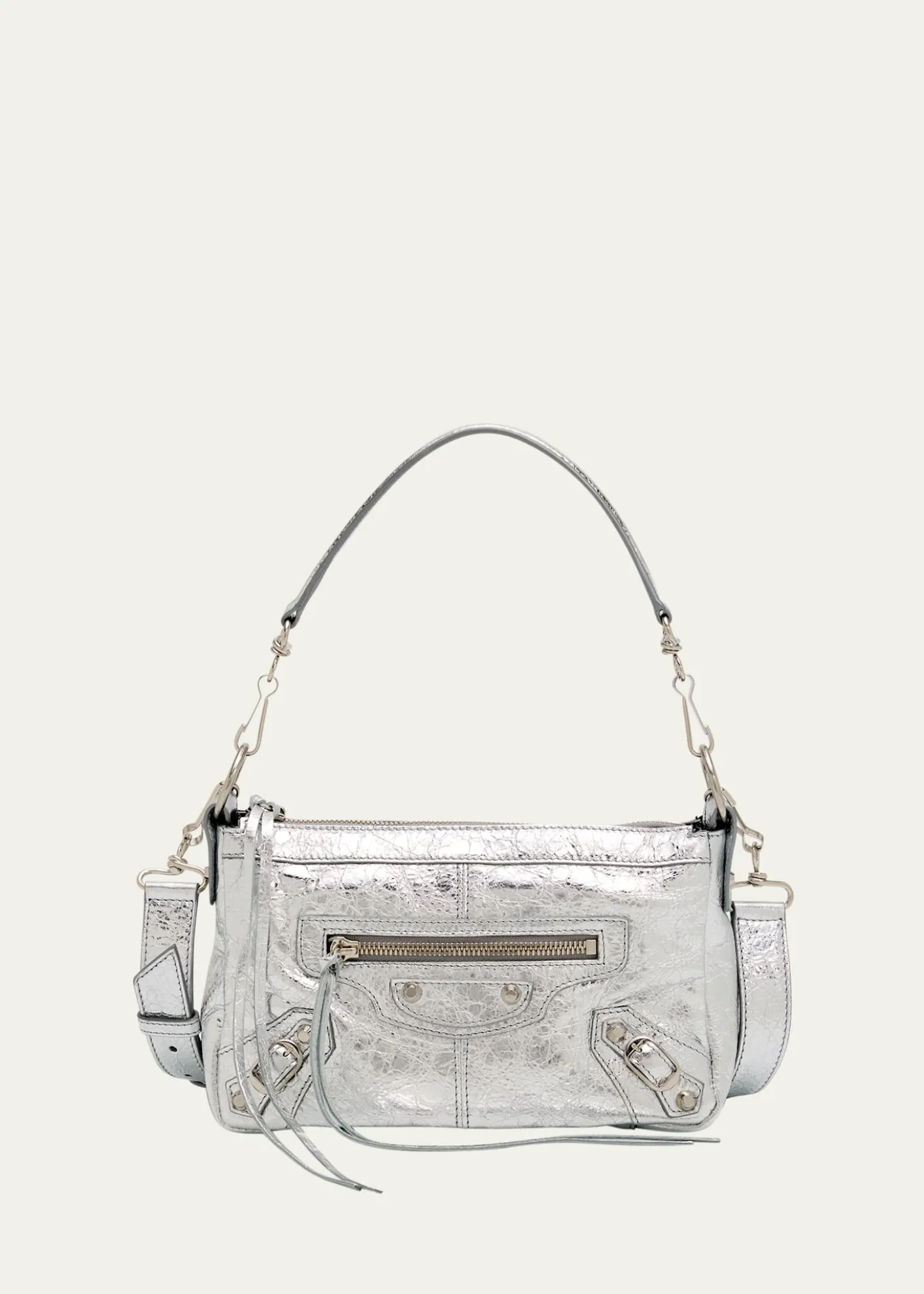 BalenciagaLe City Mini Metallic Leather Moto Shoulder Bag