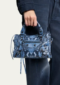 BalenciagaLe City Mini Python-Embossed Leather Top-Handle Bag