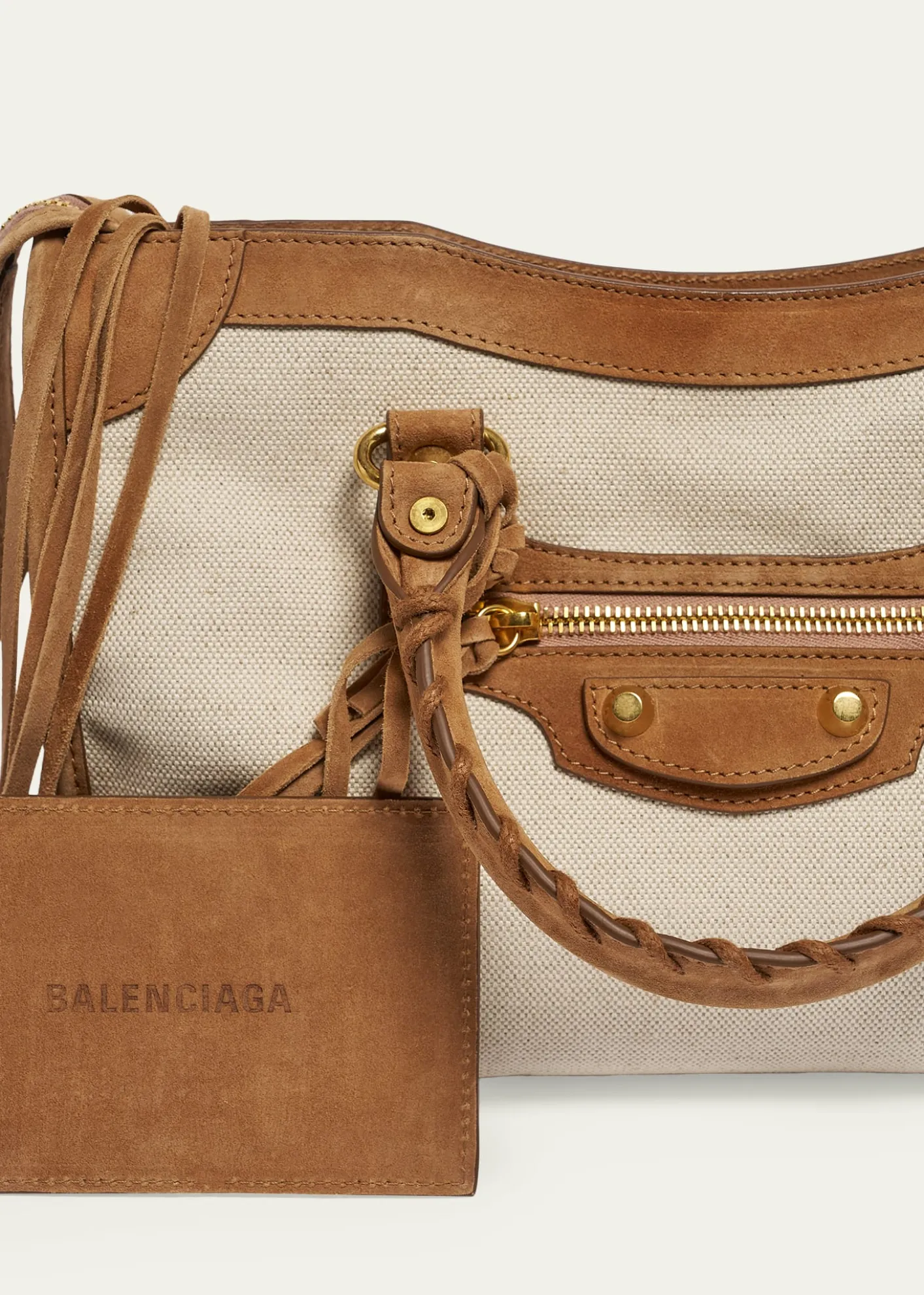 BalenciagaLe City Small Suede-Trim Canvas Tote Bag