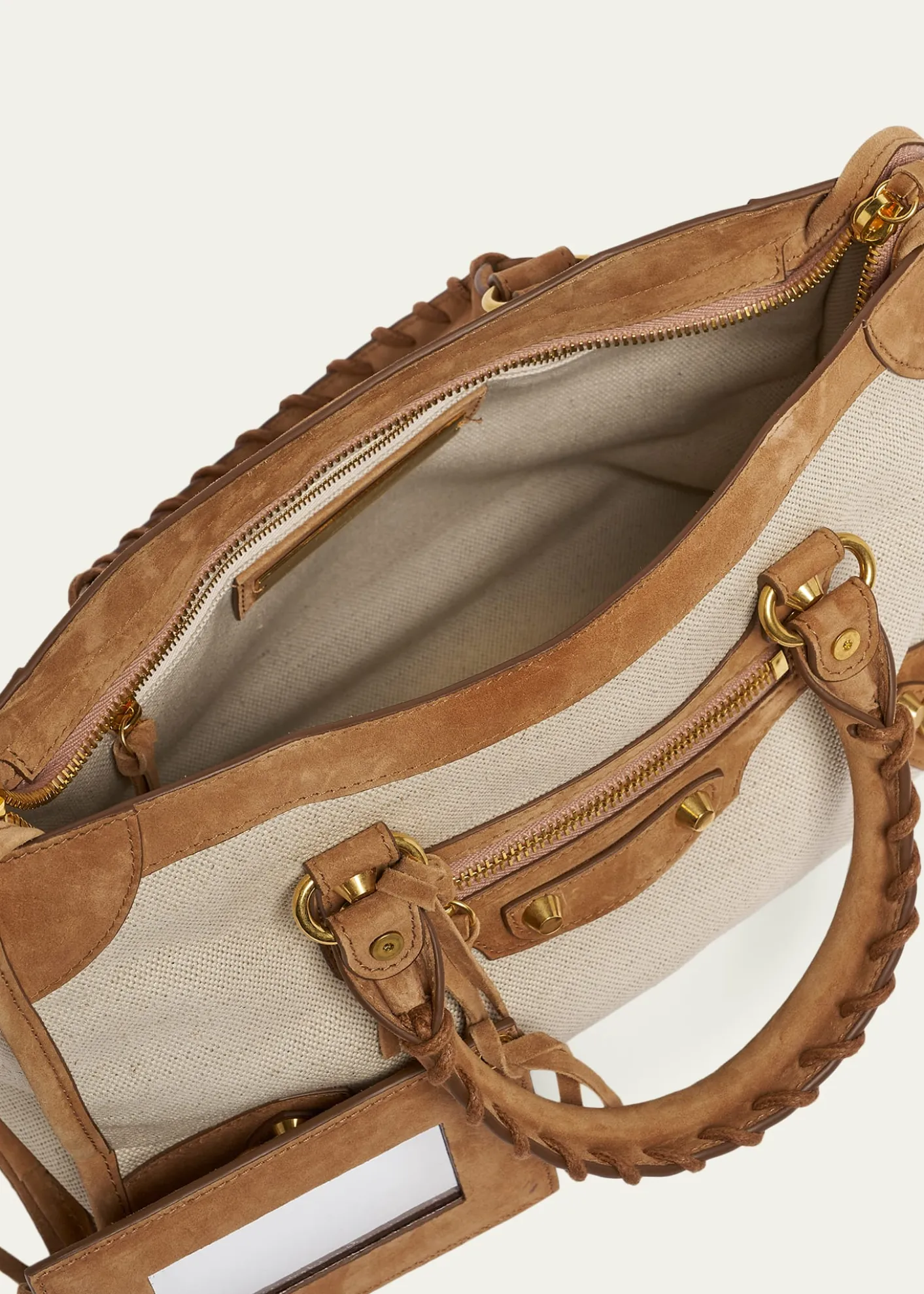 BalenciagaLe City Small Suede-Trim Canvas Tote Bag