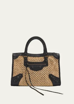 BalenciagaLe City Woven Leather-Trim Top-Handle Bag