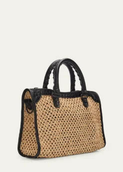 BalenciagaLe City Woven Leather-Trim Top-Handle Bag