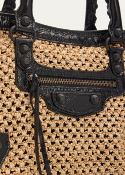 BalenciagaLe City Woven Leather-Trim Top-Handle Bag