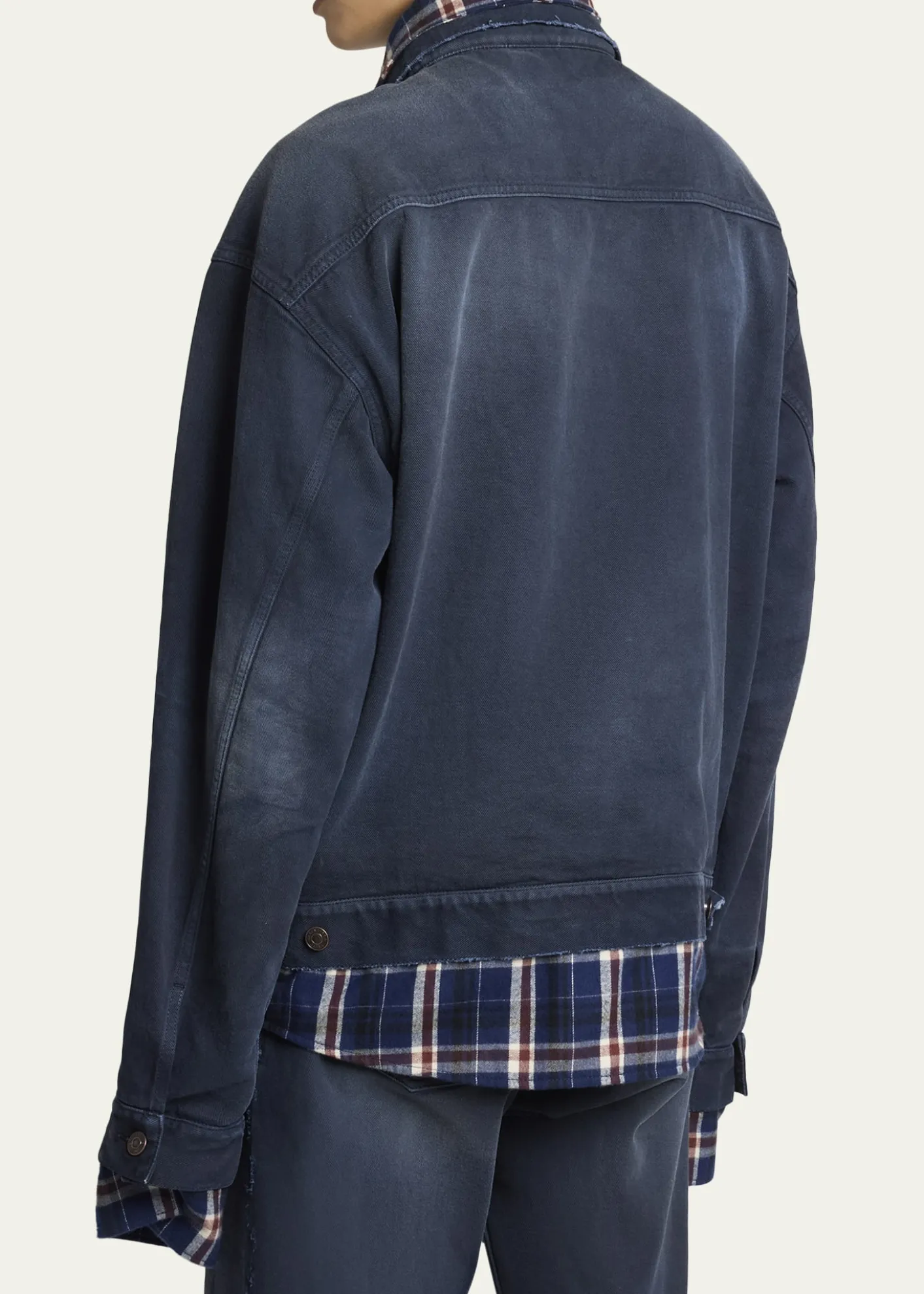 BalenciagaMen's Patched Denim Mixed-Media Shirt Jacket