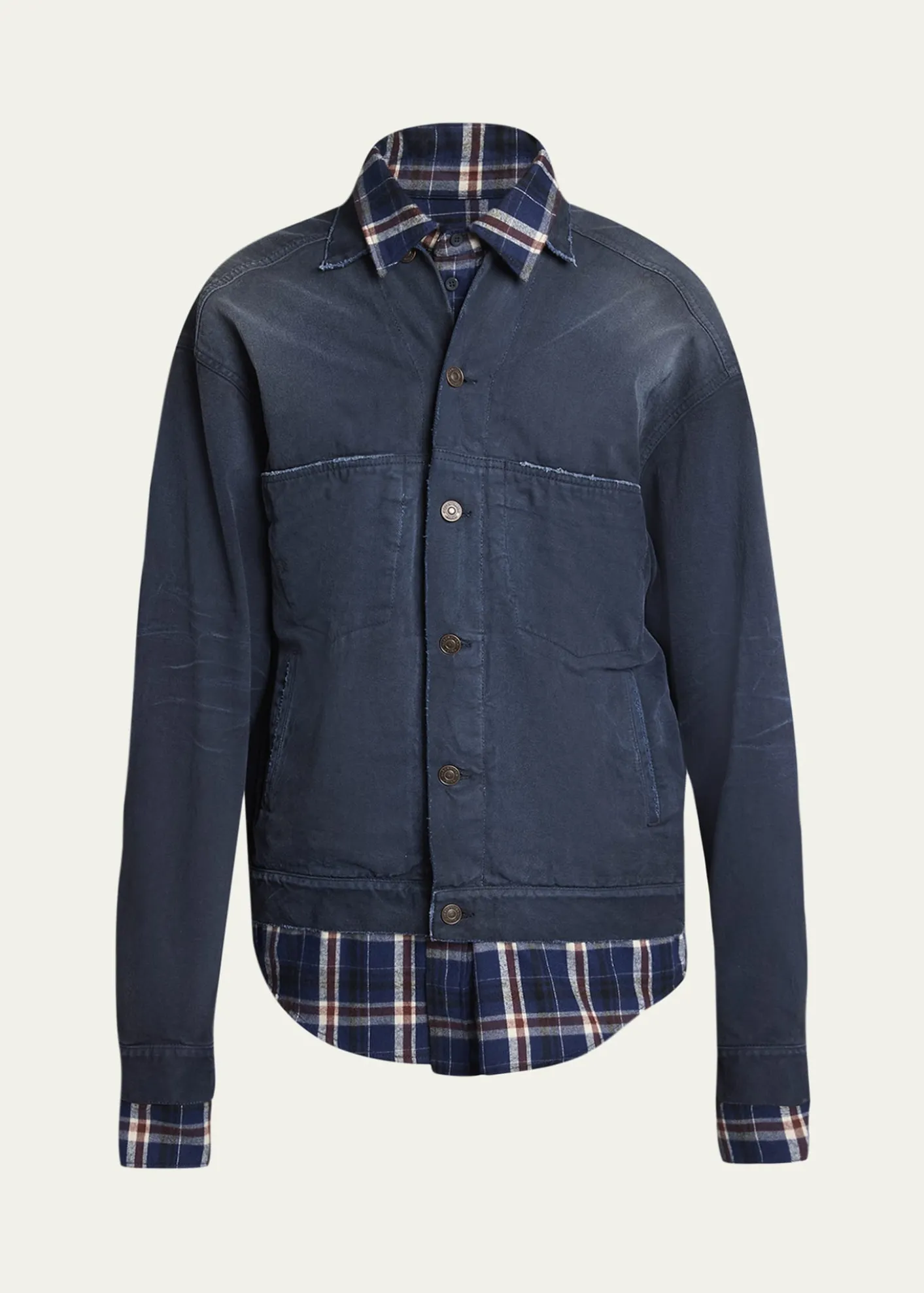 BalenciagaMen's Patched Denim Mixed-Media Shirt Jacket
