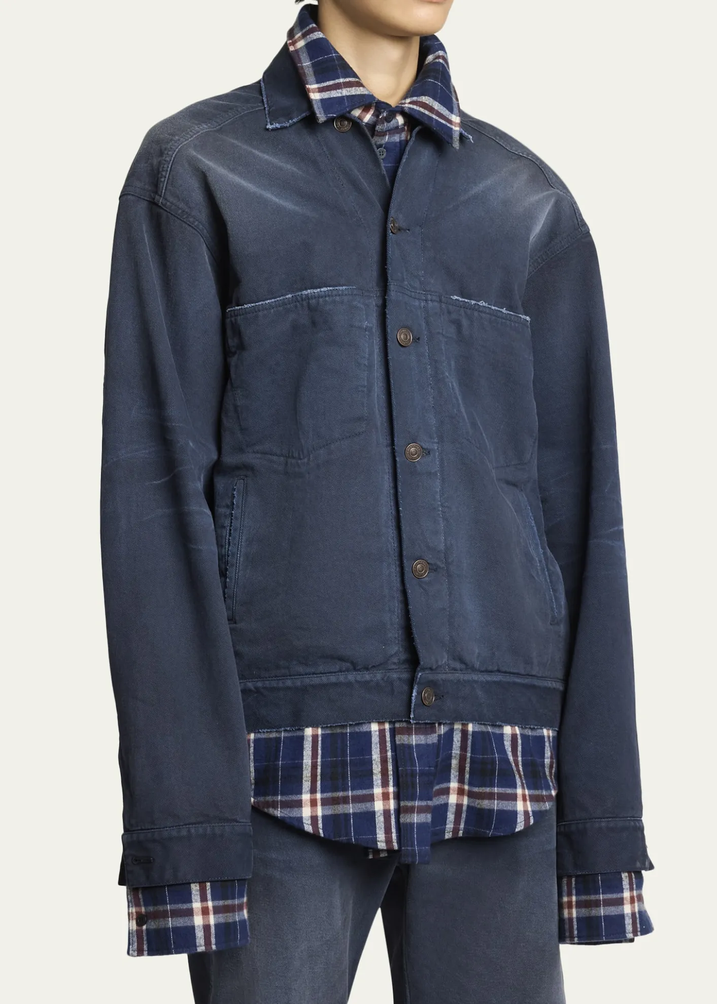 BalenciagaMen's Patched Denim Mixed-Media Shirt Jacket