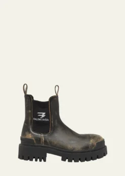 BalenciagaMen's Strike Worn-Out Leather Chelsea Boots