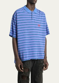 BalenciagaMen's Striped Pique Polo Shirt