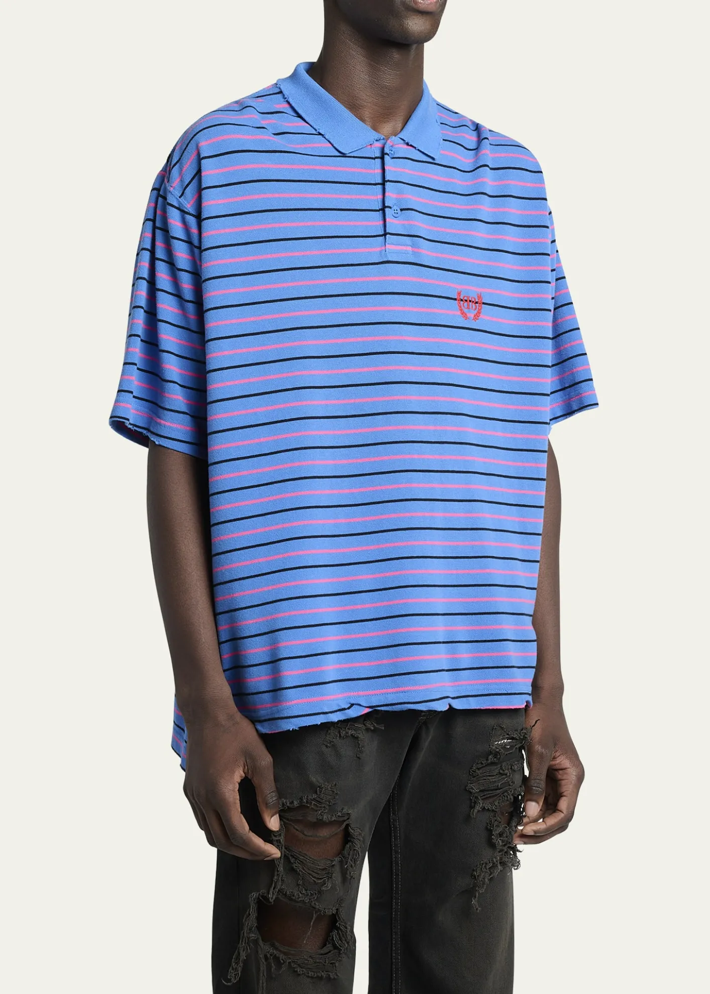 BalenciagaMen's Striped Pique Polo Shirt