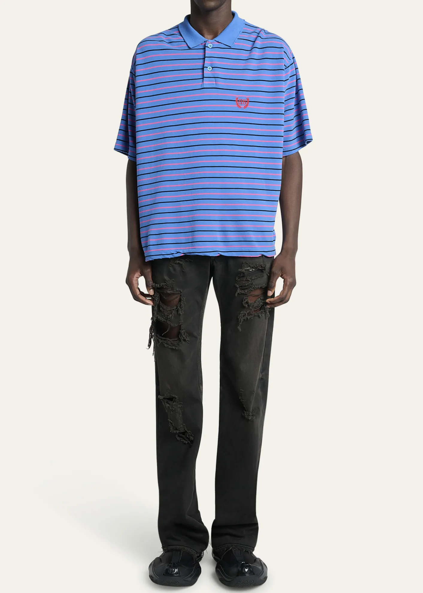 BalenciagaMen's Striped Pique Polo Shirt