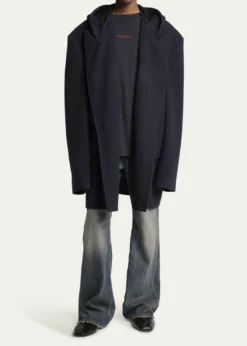BalenciagaMen's Wool Oversized Hooded Short Coat