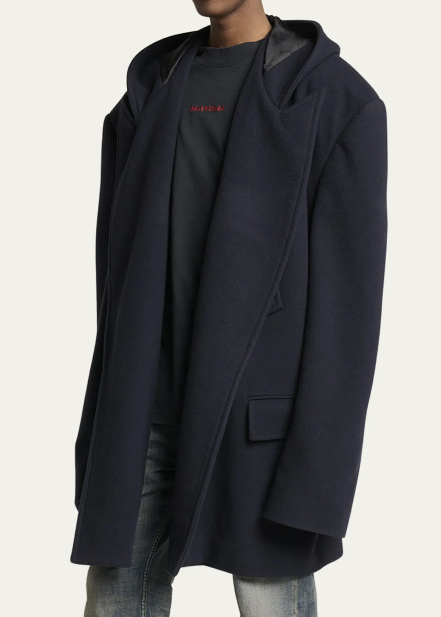 BalenciagaMen's Wool Oversized Hooded Short Coat