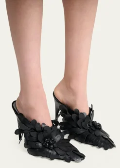 Balenciaga90mm Flowers Leather Mule Pumps