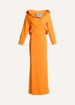 BalenciagaOff-The-Shoulder Silk Cady Asymmetric Maxi Shirtdress