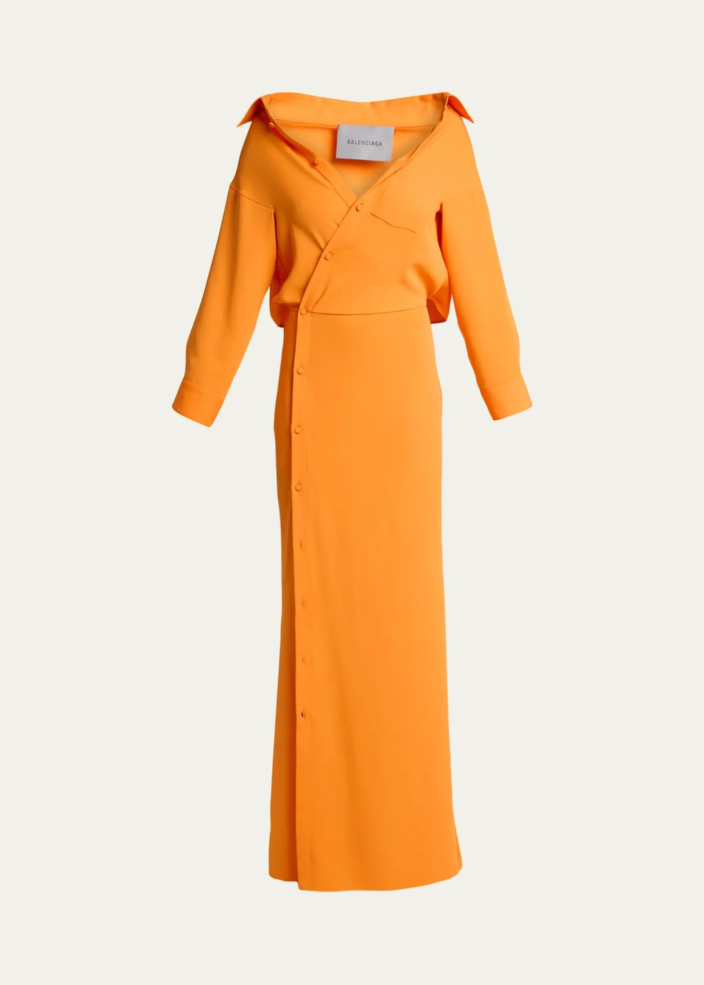 BalenciagaOff-The-Shoulder Silk Cady Asymmetric Maxi Shirtdress