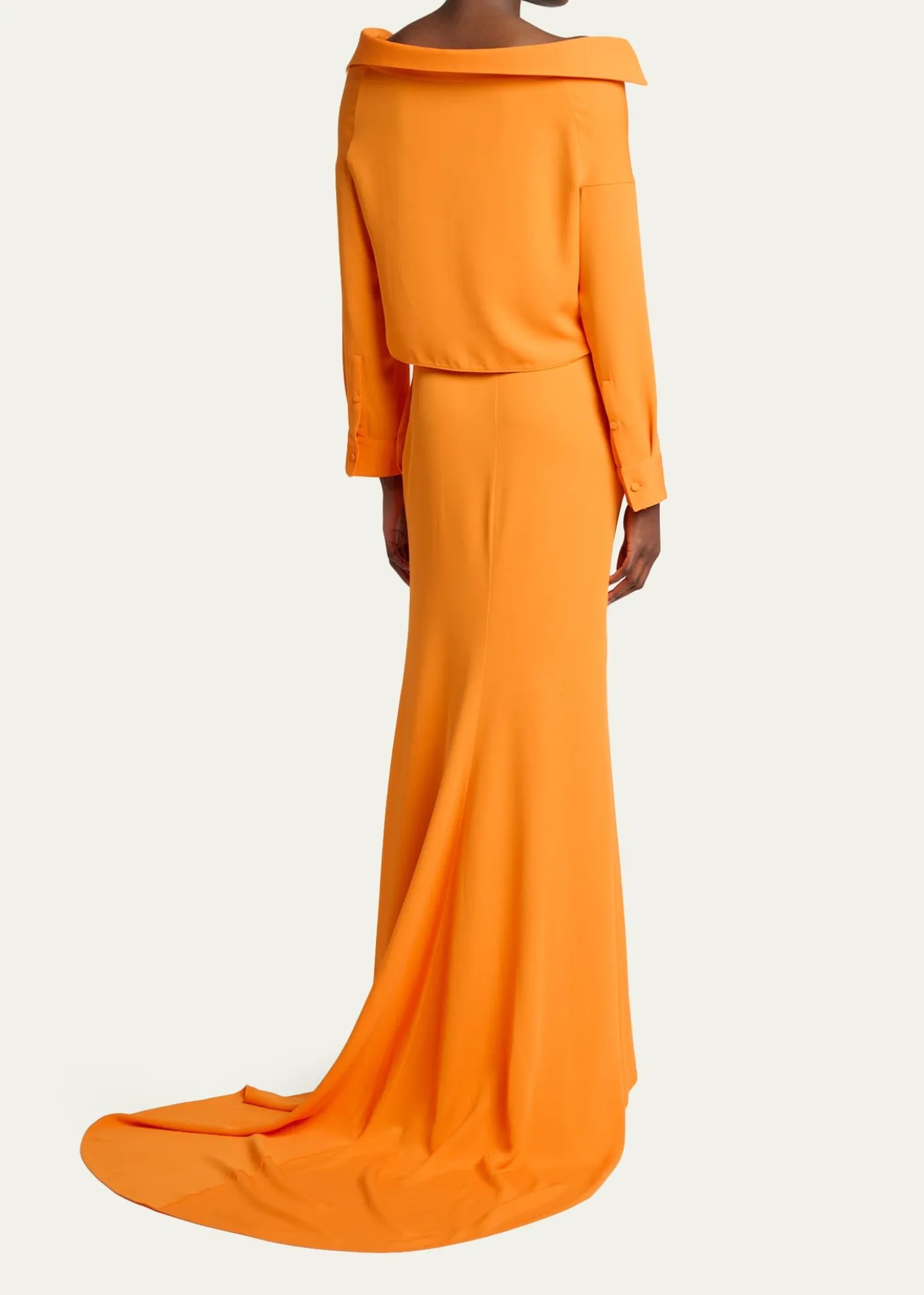 BalenciagaOff-The-Shoulder Silk Cady Asymmetric Maxi Shirtdress