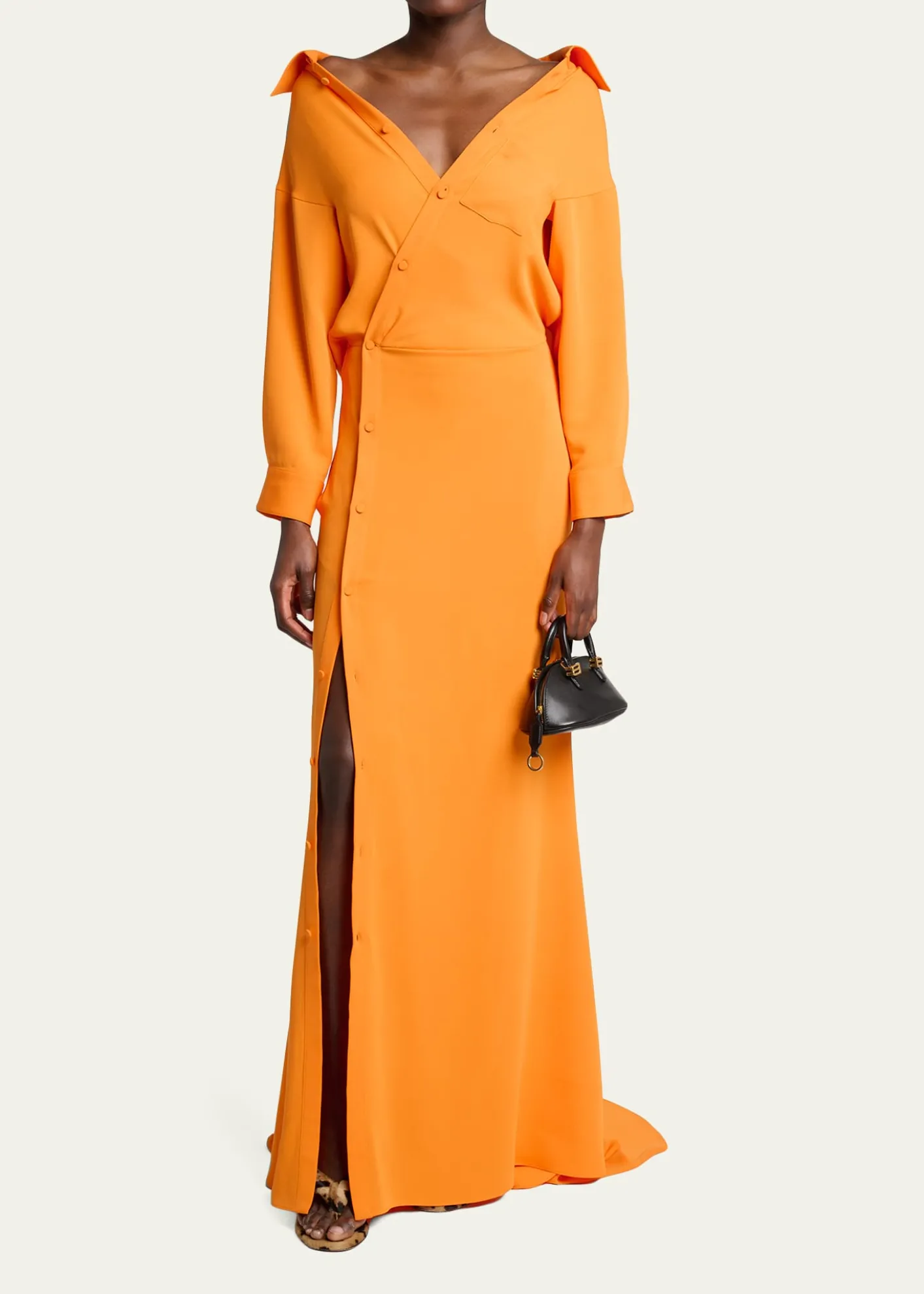 BalenciagaOff-The-Shoulder Silk Cady Asymmetric Maxi Shirtdress