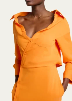 BalenciagaOff-The-Shoulder Silk Cady Asymmetric Maxi Shirtdress