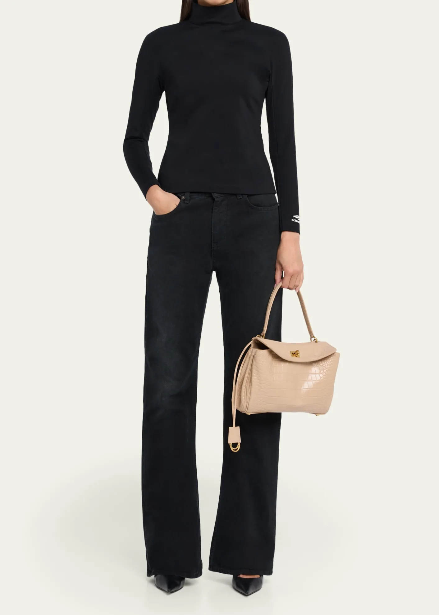 BalenciagaRodeo Croc-Embossed Leather Top-Handle Bag
