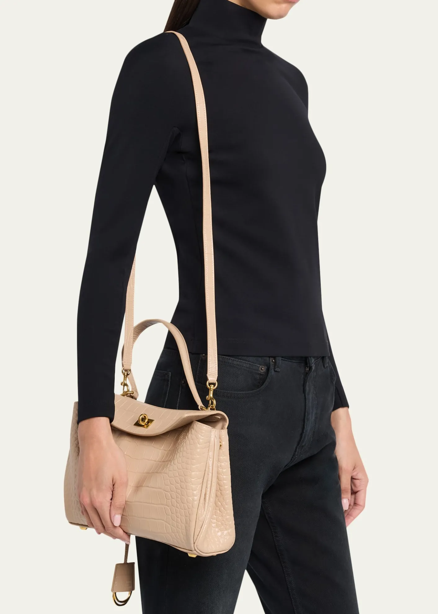 BalenciagaRodeo Croc-Embossed Leather Top-Handle Bag