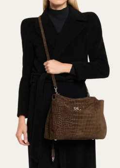 BalenciagaRodeo Medium Croc-Embossed Suede Top-Handle Bag