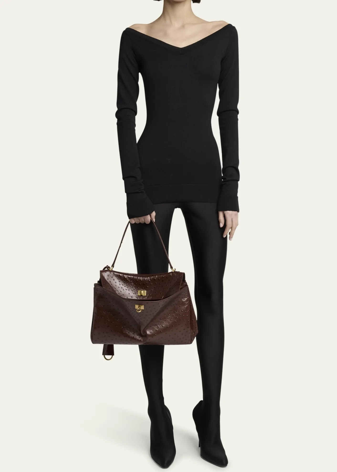 BalenciagaRodeo Medium Ostrich-Embossed Top-Handle Bag