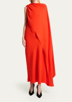 BalenciagaSilk-Wool Draped Cape Midi Dress
