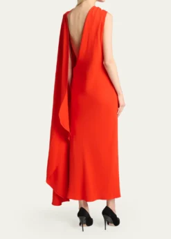 BalenciagaSilk-Wool Draped Cape Midi Dress