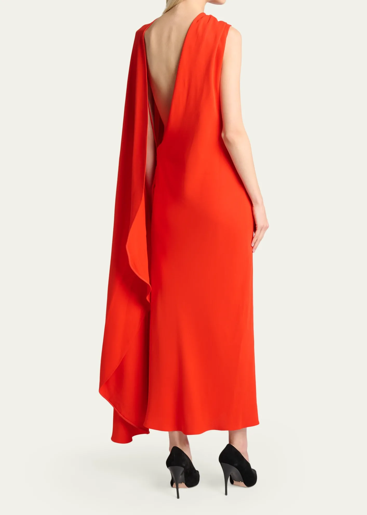 BalenciagaSilk-Wool Draped Cape Midi Dress