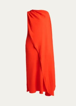 BalenciagaSilk-Wool Draped Cape Midi Dress