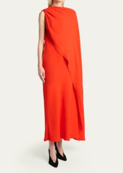 BalenciagaSilk-Wool Draped Cape Midi Dress