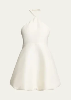 BalenciagaSleeveless Silk-Wool Crepe Balloon Mini Halter Dress