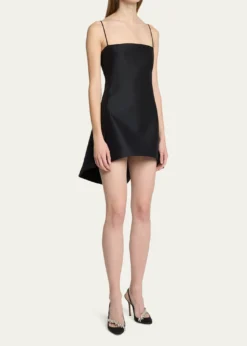 BalenciagaSquare-Neck High-Low Mini Babydoll Dress